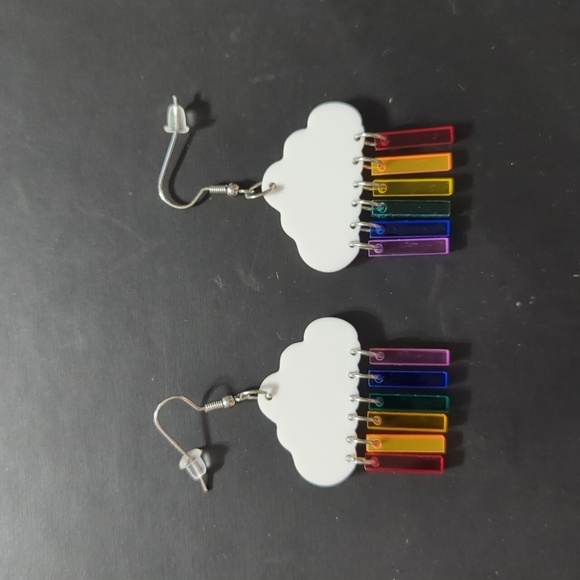 Rainbow and Cloud Acrylic Drop Dangle Statement Earrings - Picture 1 of 4